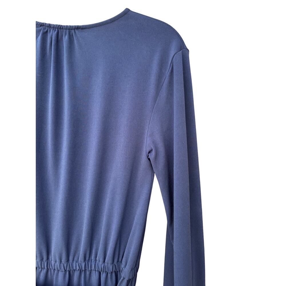 Michael Kors XS Navy Blue Long Sleeve Mini Dress Gold Chain Belted Ruffle - Picture 11 of 14